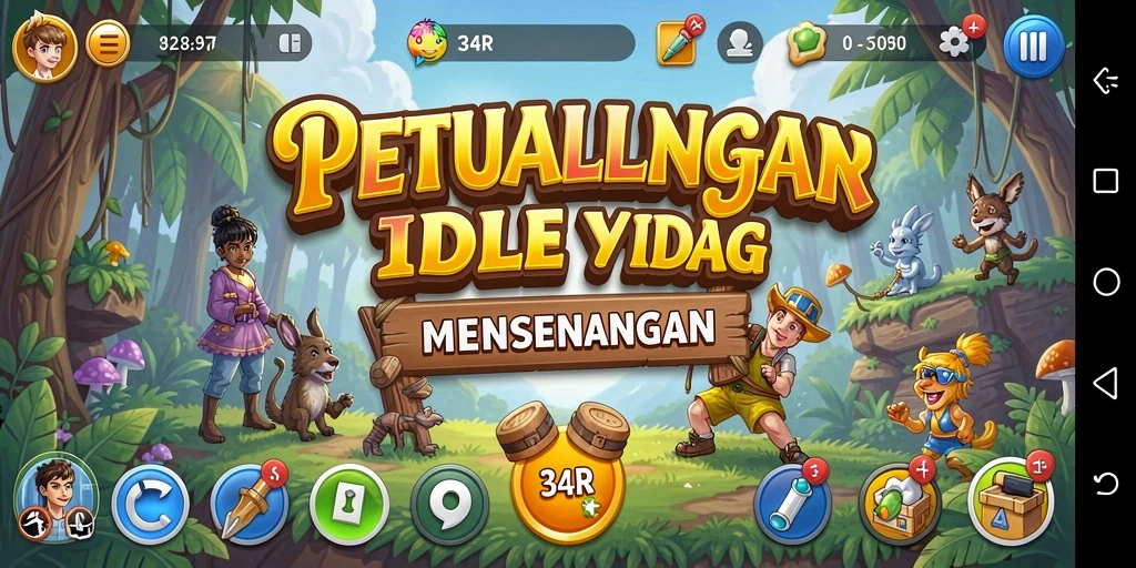 Tampilan gameplay seru 34R dengan karakter yang menarik dan interaksi yang dinamis.