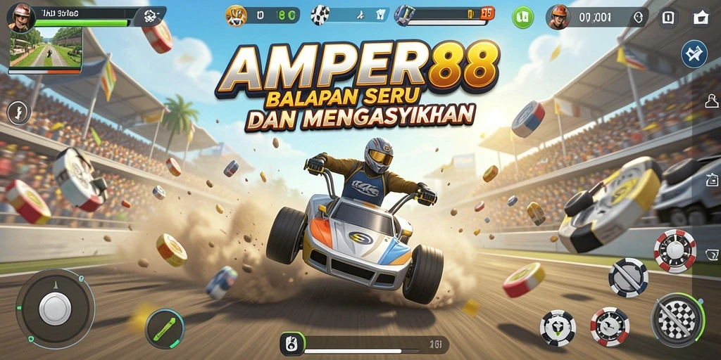 Tampilan balapan seru di AMPER88 dengan mobil yang cepat.