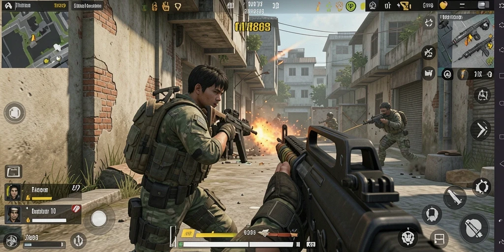 Tangkapan layar gameplay CW8888 menampilkan aksi tembak-menembak yang intens.