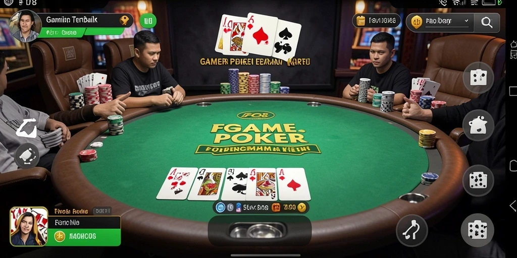 Screenshot FO8 menunjukkan suasana seru bermain Poker.