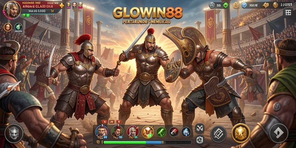 Tampilan gameplay GLOWIN88 yang penuh aksi di arena pertarungan.