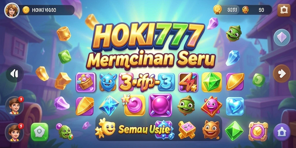 Screenshot utama HOKI777 menampilkan keseruan gameplay Match-3 yang penuh warna.