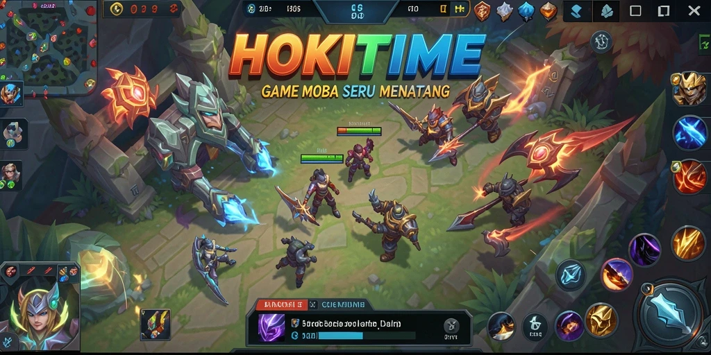 Tangkapan layar HOKITIME menunjukkan aksi seru dalam pertempuran MOBA.