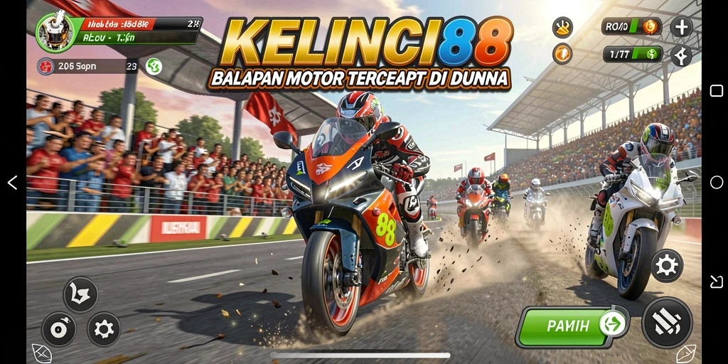 Tangkapan layar KELINCI88 menampilkan aksi balapan motor yang mendebarkan.