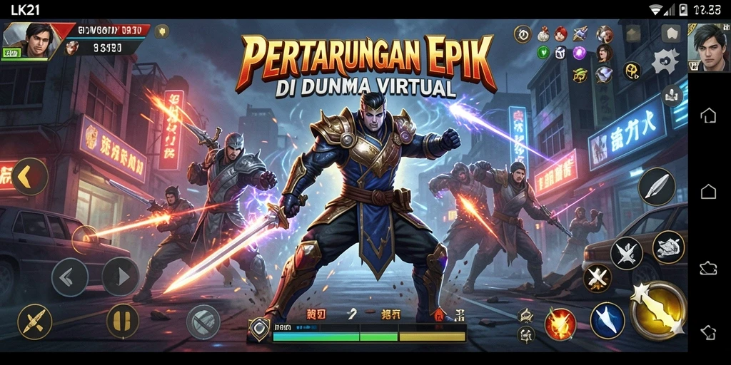Tangkapan layar gameplay LK21 menampilkan pertarungan yang sengit dan karakter-karakter ikonik.