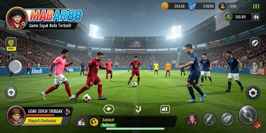 Tampilan gameplay MABAR88 yang seru dan mendebarkan saat pertandingan sepak bola.