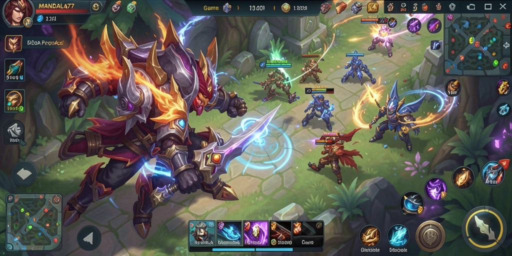 Tampilan layar permainan MANDALA77 yang mendebarkan dengan aksi MOBA.