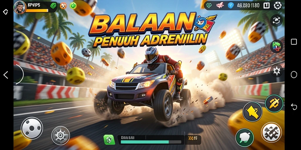 Screenshot utama RPVIP5 menampilkan aksi balapan penuh kecepatan dan ketegangan.