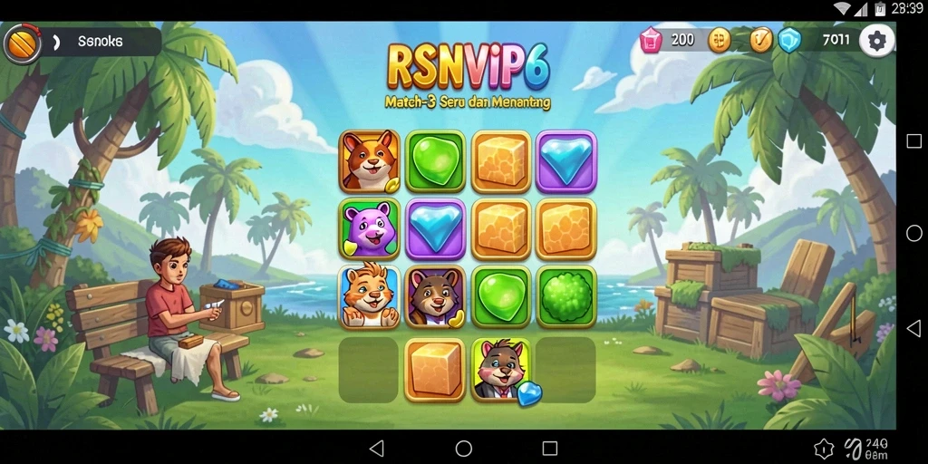 Screenshot gameplay RSNVIP6 menampilkan momen mencocokkan item Match-3.